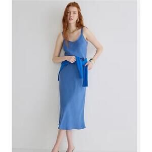 J. Crew Gwyneth V-Neck Slip Dress Cupro-Blend Blue Size 14